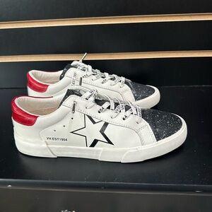 Vintage Havanas White and Black Star Sneakers with Red Accents
